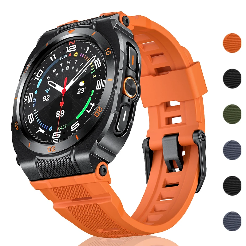 Pulseira de Silicone Esportiva + Estojo de Metal para Samsung Galaxy Watch Ultra 2025 47mm, Correia para Galaxy Watch 7 Ultra 2 Acessórios