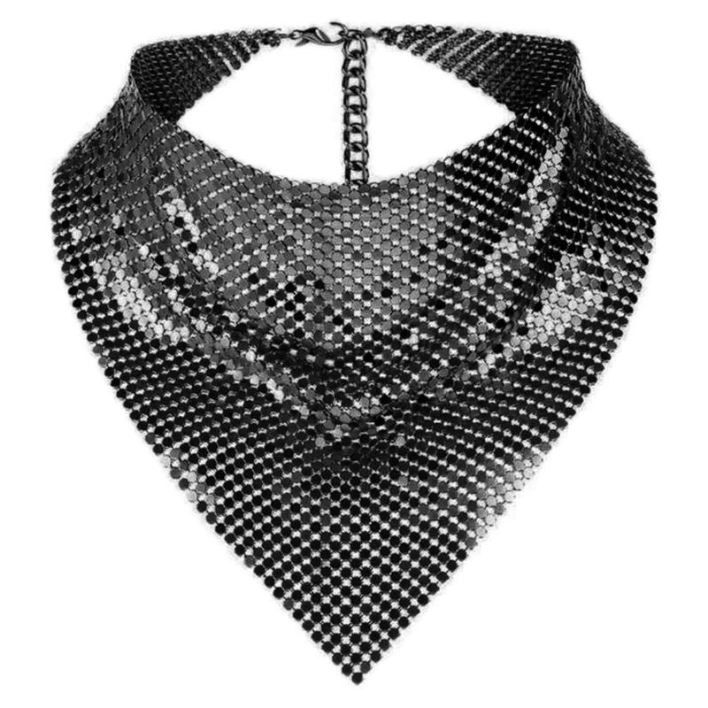 652F Punk JK Bandanas for Teens Girl Shimmering Neck Scarf Cool Metallic Neckerchief Music Festival Necktie for Casual Party