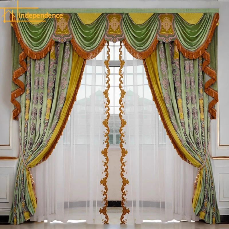 

Villa Customized Green Velvet Embroidered Window Screen Splicing Curtains for Living Room Bedroom Palace Finished Product