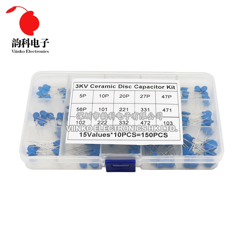 

150pcs 3KV High Voltage Ceramic Capacitor Assorted Kit 15Values*10pcs 10P 47P 100P 220P 470P 102 472 103 3000V Capacitance Set