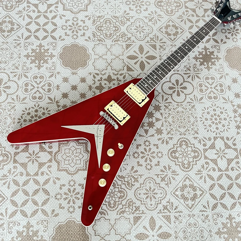 NO LOGO: V-shaped electric guitar; high-quality guitar; 6 strings; cherry red; stainless steel frets; In stock free shipping