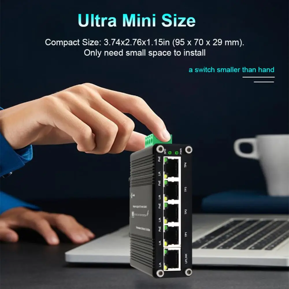 Mini Industrial 5 Ports Gigabit Ethernet Switch 10/100/1000Mbps RJ45 Din Network Switch IP40 Aluminum -40°F to 176°F