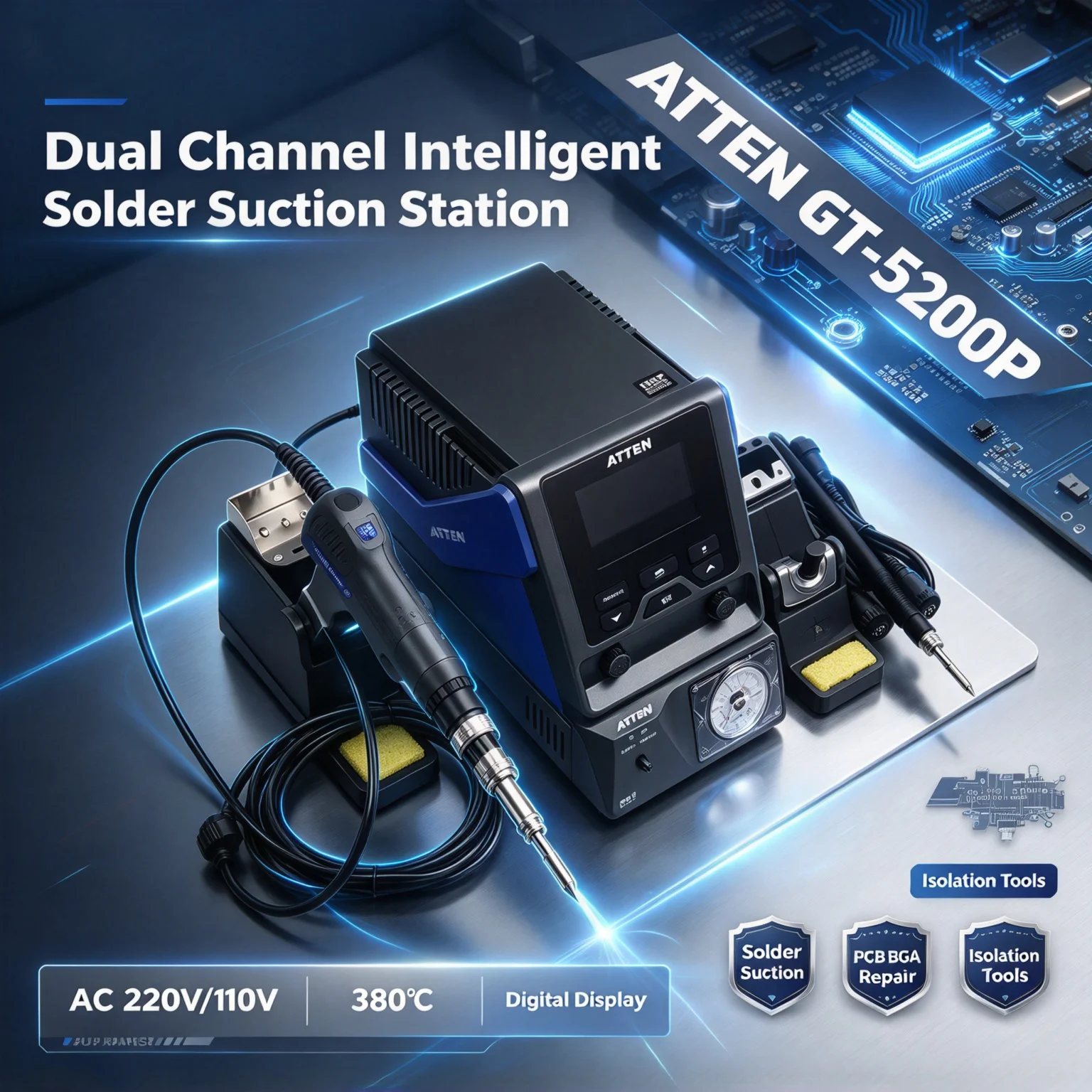 GT-5200P Dual Channel Automatic Solder Suction Station Intelligent Welding Repair System With Software & Isolation Tools