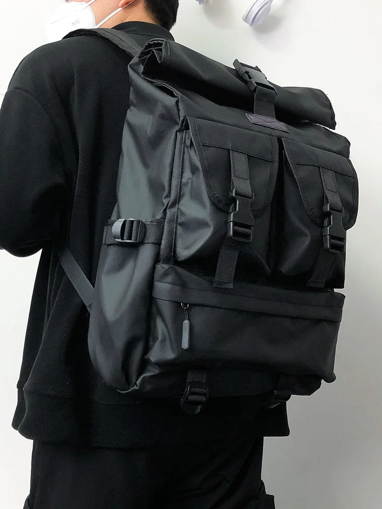 Trendy Large Capacity Men's Backpack Waterproof Outdoor Cycling Computer Bag Commuter Shoulder Bag PU Material Modern Neutral...