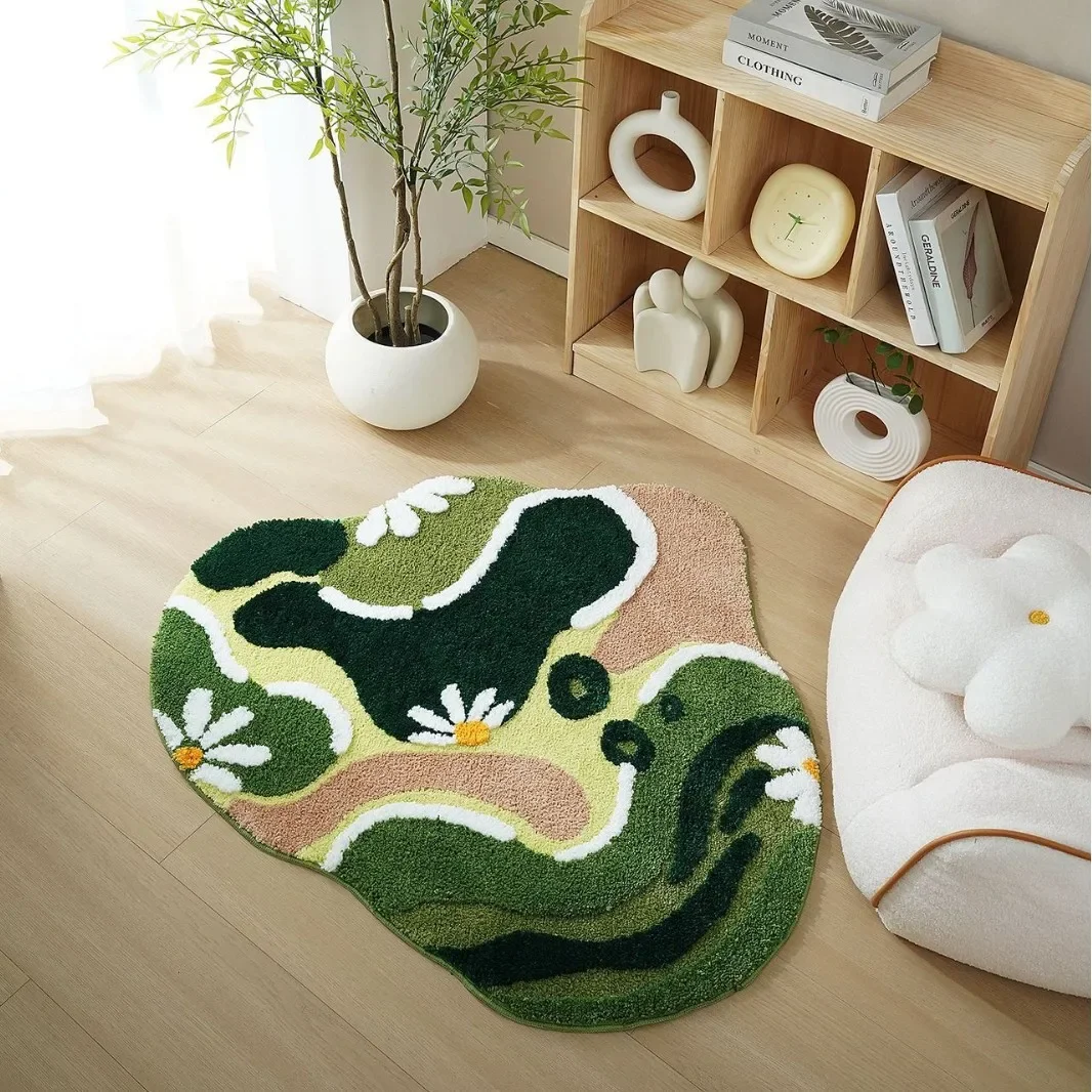 Lotus Pond Moss Area Rug Hand-Tufted Bedroom Bedside Rugs Living Room Decorative Carpet Non-slip and Water-Absorbent Floor Mat