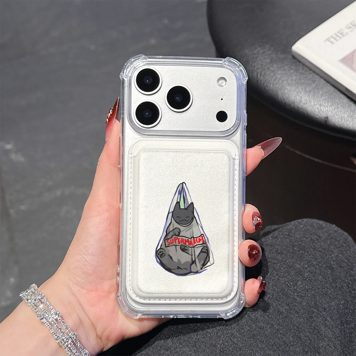 Bag Cat Handyhülle für iPhone 17 16 15 14 13 Pro Max Plus mit Brieftaschenfach, transparent, weiches TPU für magnetische Handyhüllen
