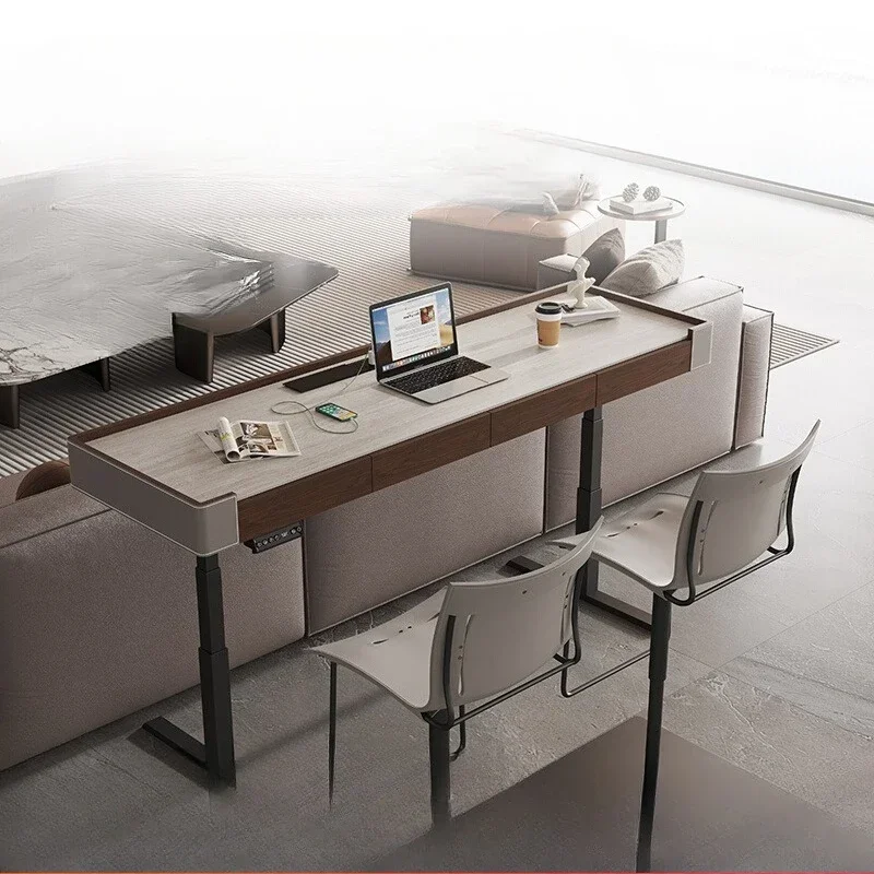 

Итальянский умный электрический подъемный стол из каменной плиты, домашний компьютерный стол из орехового дерева, барный стол с выдвижными ящиками