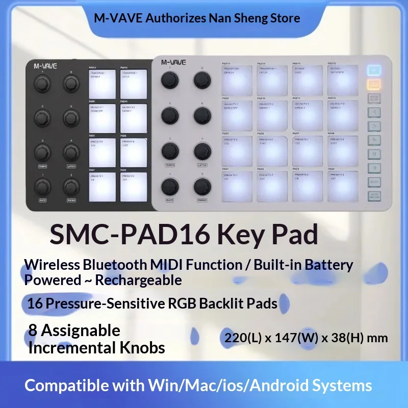 M Vave Smc Pad16 Wireless Midi Pad Controller 16 Beat Pads Dj Music Maker Pad For Music Production Beginner Stage Performance view 2