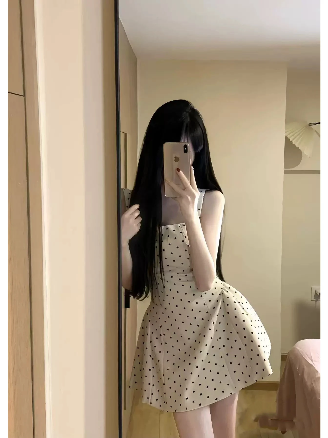 

Платье миди в горошек, женская осенняя облегающая юбка трапециевидной формы с квадратным воротником и бретельками, повседневное платье ort Sve Dr