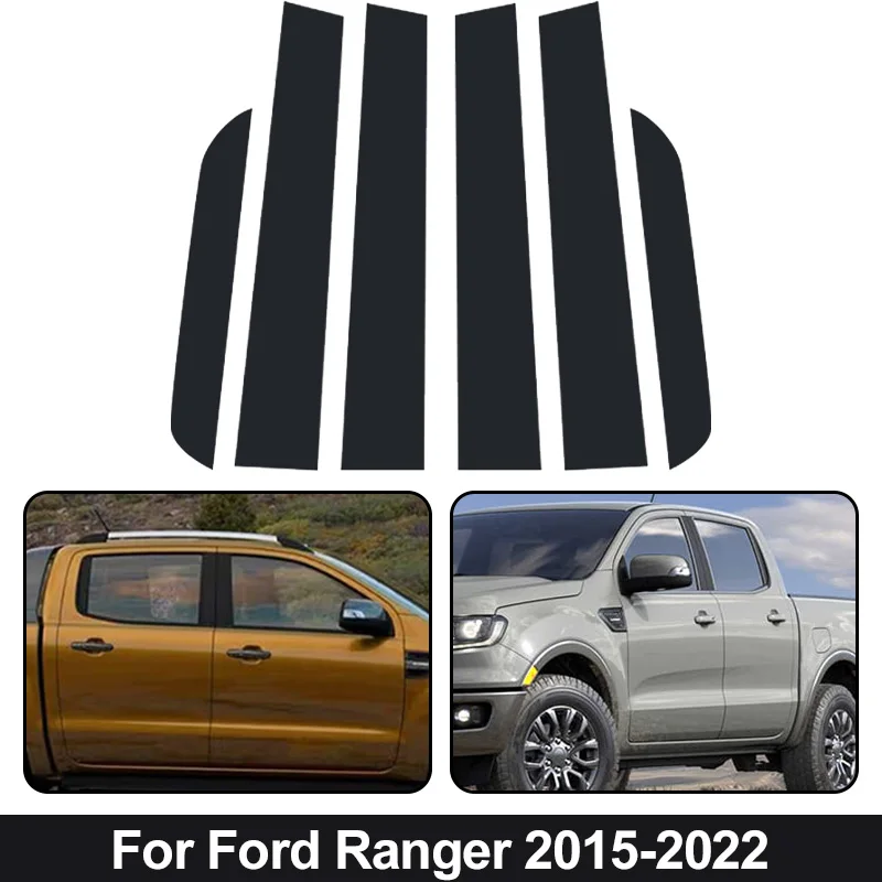 

6Pcs Glossy Black Car Pillar Posts Door Window Trim Cover Kits B C Column Stickers For Ford Ranger 2015 2016 2017 2018 2019-2022