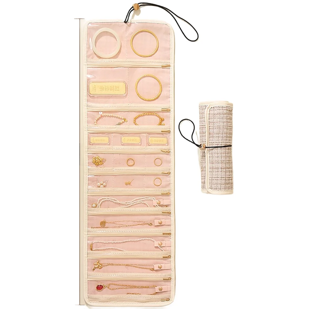 Jewelry Roll Organizer Travel Cosmetic Bag with Transparent Window and Compact Roll Design for Rings Earrings Necklaces