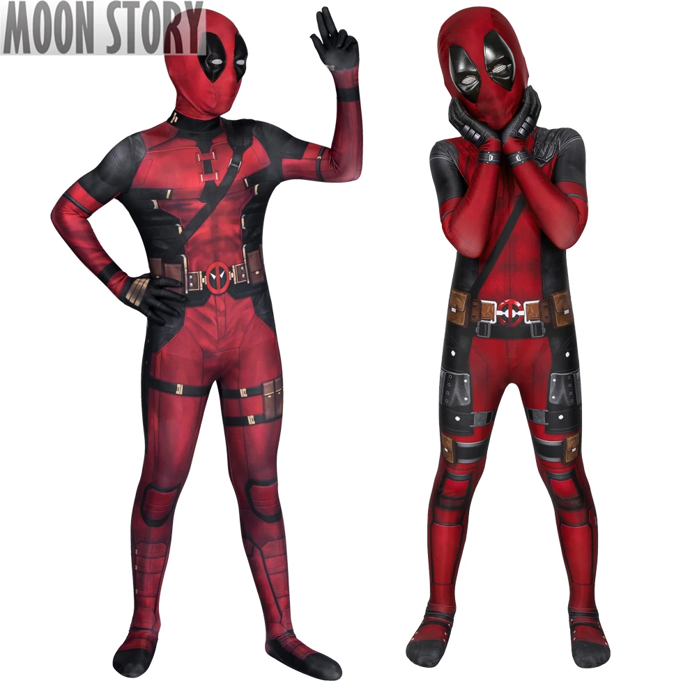 Children Deadp 3 Boy Cosplay Cosutme Wade Winston Wilson Red Jumpsuit Zentai Halloween Carnival 3D Print Bodysuit