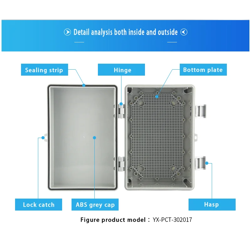 IP66 Abs Pc Gray/Transparent Cover Enclosure Power Junction Box Hinge Outdoor Waterproof Plastic Electrical Distribution Box