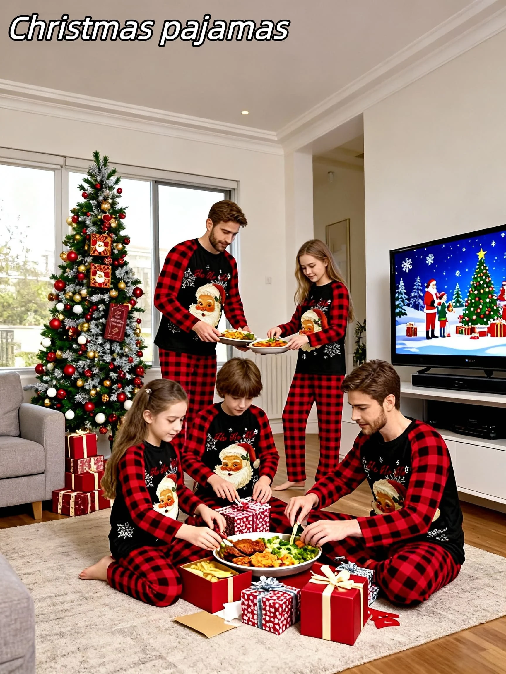 [Men/Women] New Year's Gift Santa Claus Print Couple Style Christmas Pajamas Loungewear Men's or Women's Children's Pajamas Parent-Child Set Holiday Loungewear Set Long-Sleeve Long-Pants Pajama Set