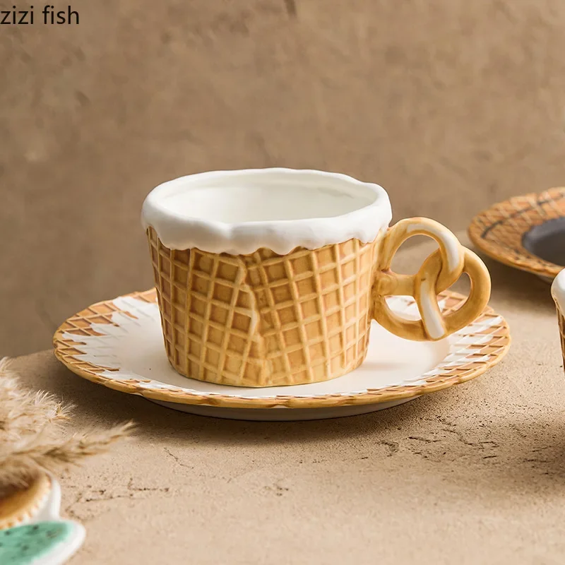 

Cookie Handle Ceramic Mug Cookie Plate Creative Breakfast Cup Coffee Cup Milk Cup Beverage Cups Household Water Cups Teacup
