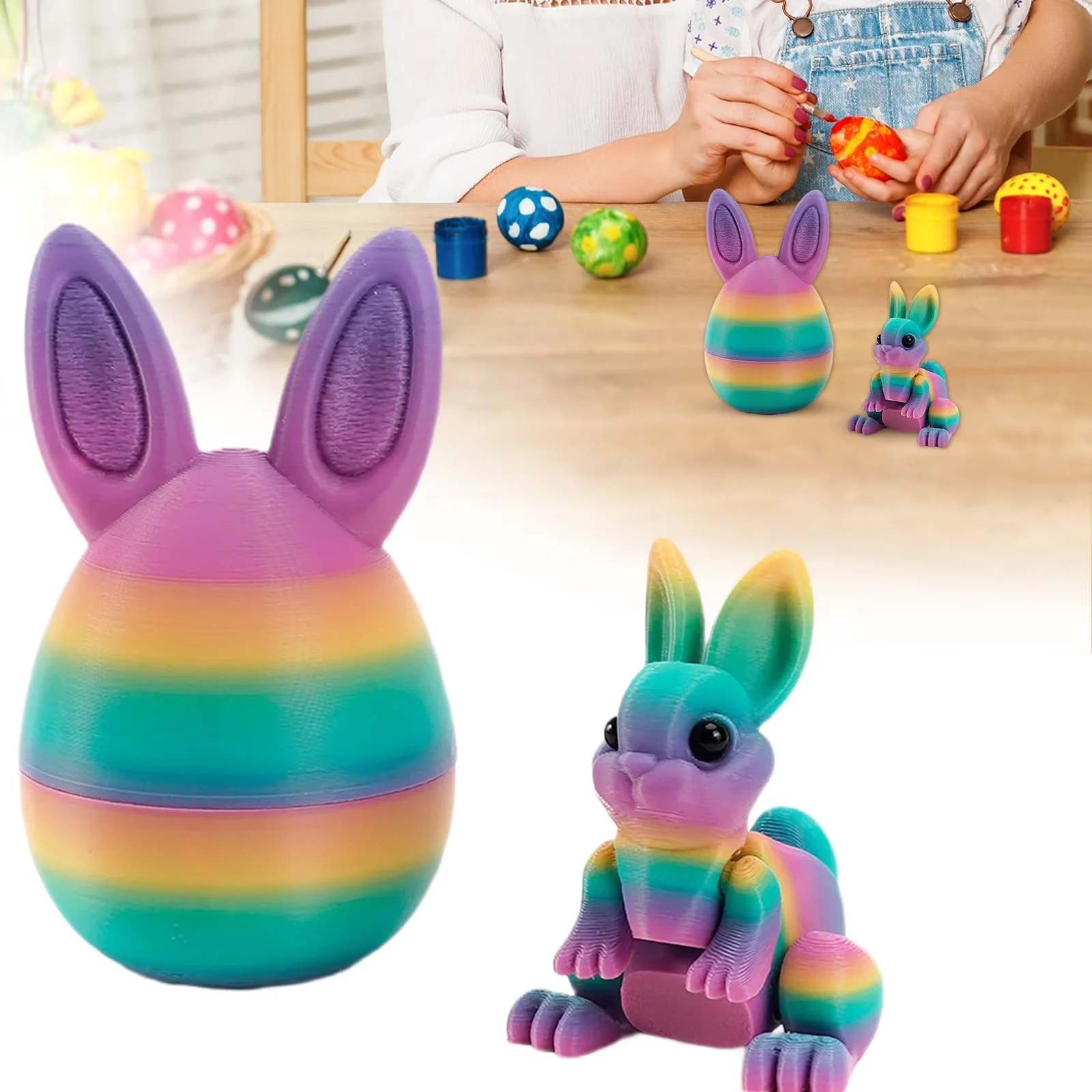 

Гибкая 3D-печатная фигурка кролика: украшение для пасхальных яиц, гибкая фигурка животного для декора стола, креативный подарок для дома и офиса, новинка