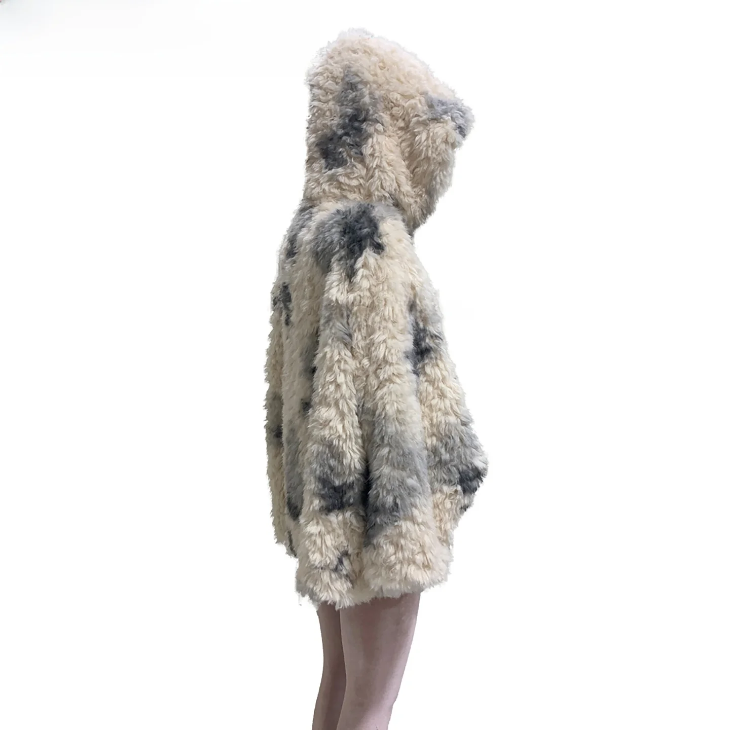Nerazzurri Unique Beautiful Loose Casual Faux Fur Thickened Eco-friendly Fur Coat Women's Hooded Long Sleeve Printed Casual S...