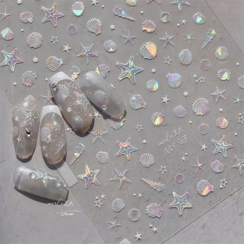 Letnie Plażowe Naklejki na Paznokcie z Motywem Oceanu: Muszle, Rozgwiazdy, Muszli, Gwiazd, Bańek Morskich, Ślimaków Morskich, Miękkie, Dekoracyjne, do Manicure