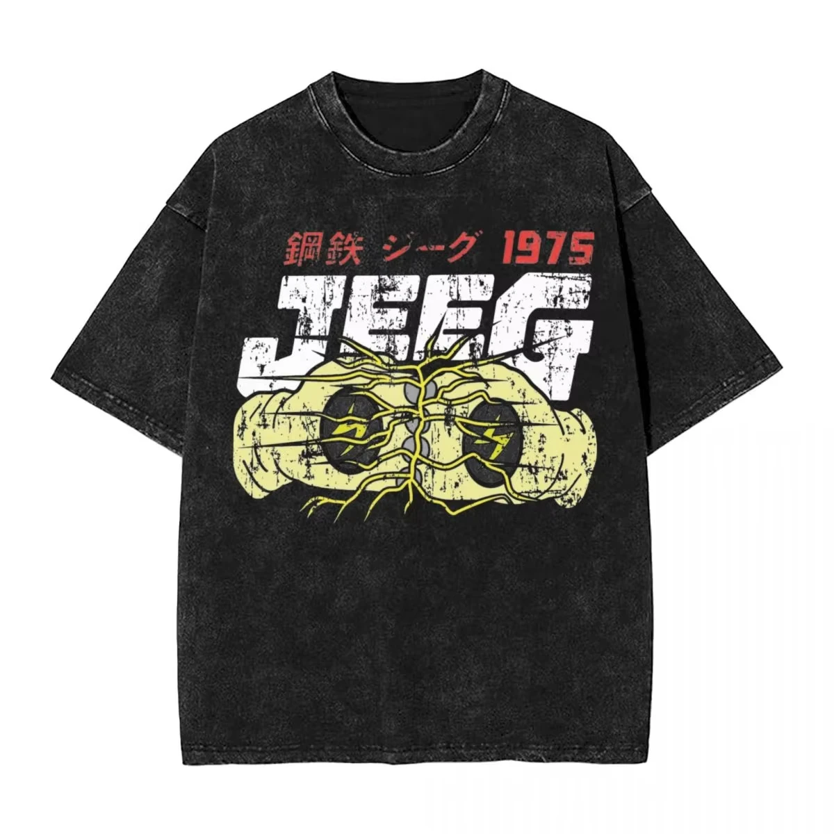 

New Steel Robot Jeeg Vintage Washed T-Shirt Sport Fans Mens Clothing Anime Casual Oversized Tees Harajuku Streetwear Cotton Tops