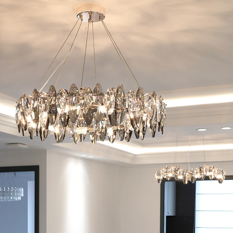 Modern transparent crystal chandelier Luxury LED lights simple living room bedroom dining chandelier Creative indoor lighting