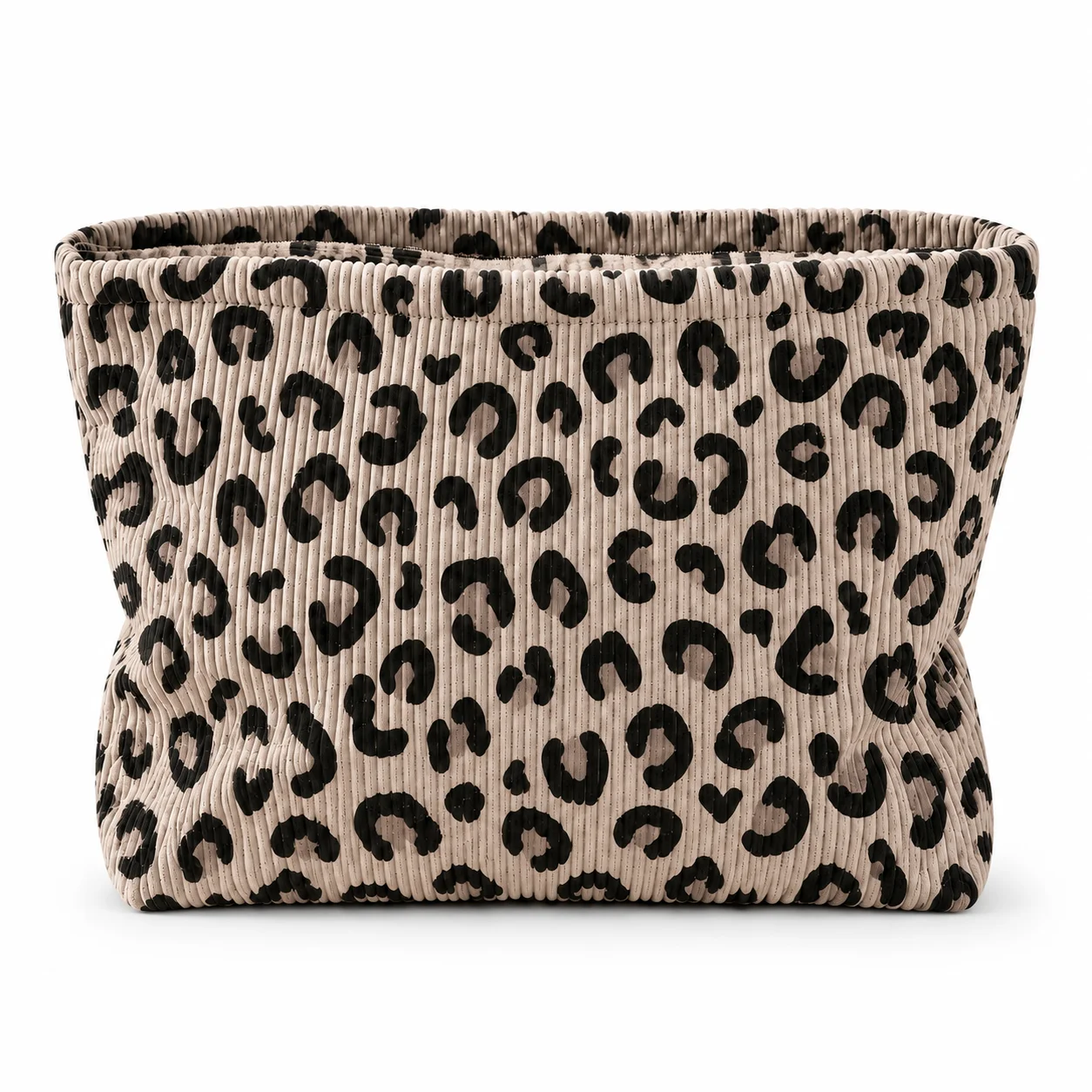 Leopard Print Cosmetic Bag Textured Corduroy Pouch Makeup Organizer Bedroom Dresser Storage Bag Toiletry Case for Women Travel