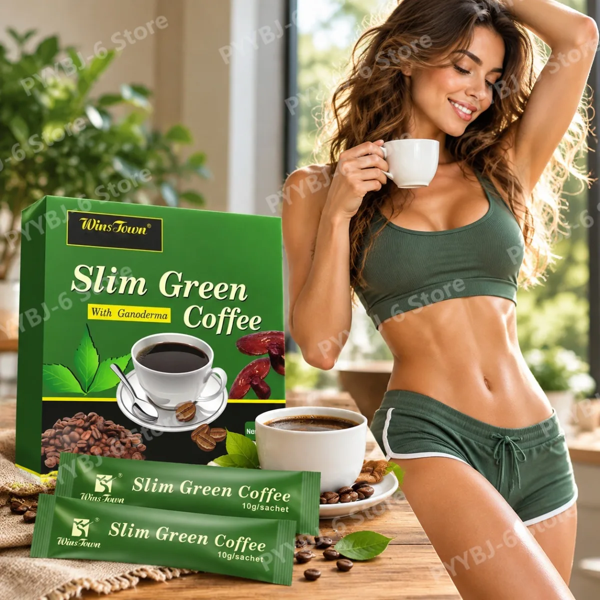 Slim Green Coffee for Daily Energy & Metabolism Green Coffee Green Tea, Garcinia, Guarana, Ginseng, L-Carnitine 18 Sachets