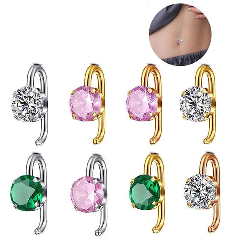 Customized Navel Piercing Nightclub Belly Dance Sexy Inverted Wearing Zircon Thick Rod Stainless Steel Navel Piercing Jewelry