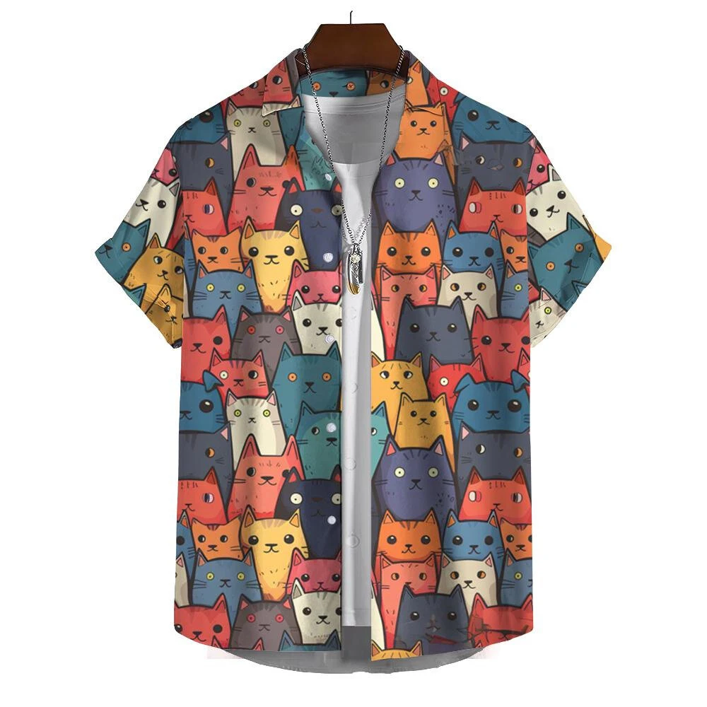 Funny Men's Shirts For Men 3d Cute cat Print Tops Casual Men's Clothing Summer  Short Sleeved Tops Tee Loose Oversized Shirt