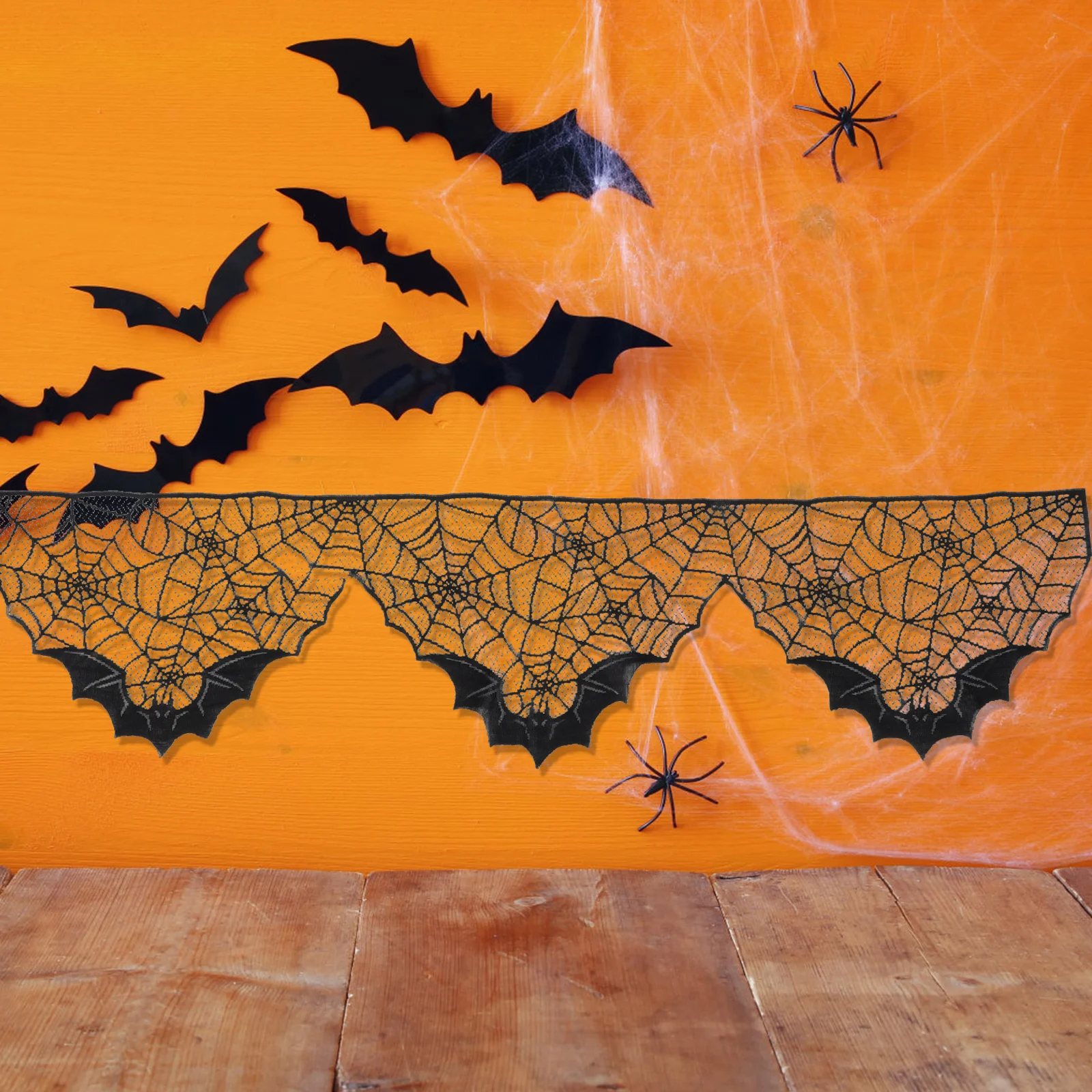 

Black Lace Tablecloth with Spider Web Design Halloween Party Decor for Table Fireplace Wall Dcor Spooky Festival Supplies
