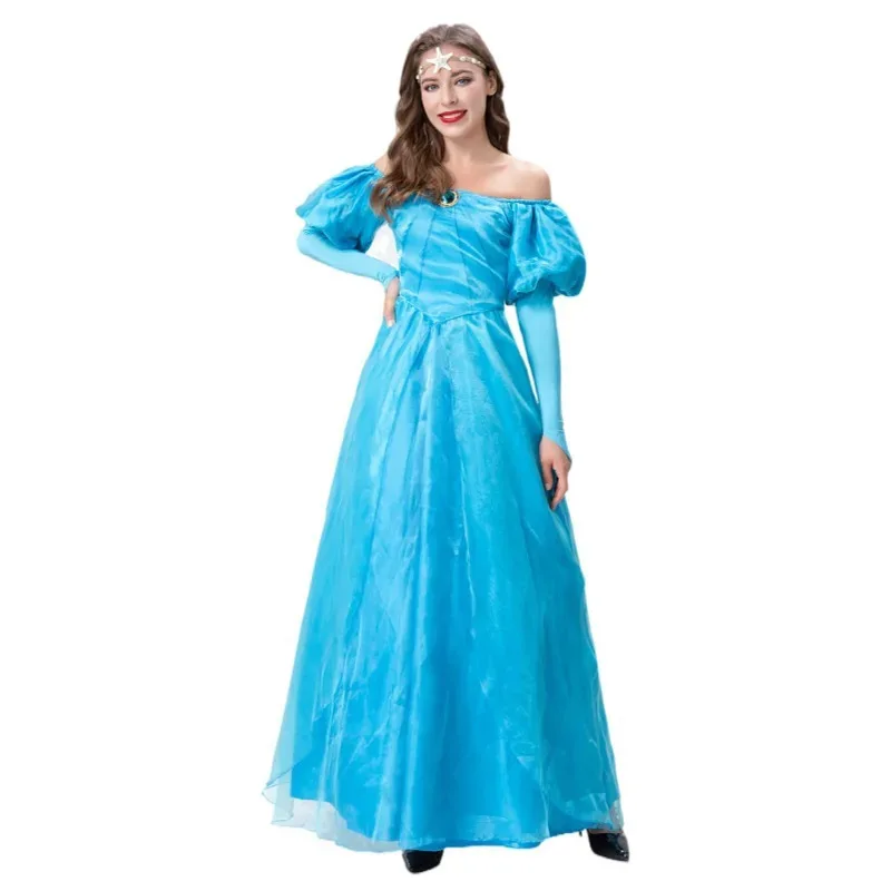 Mulheres adultas Halloween Princesa Traje Conto de Fadas Anime Role Play Azul Princesa Vestido Vestidos de Baile