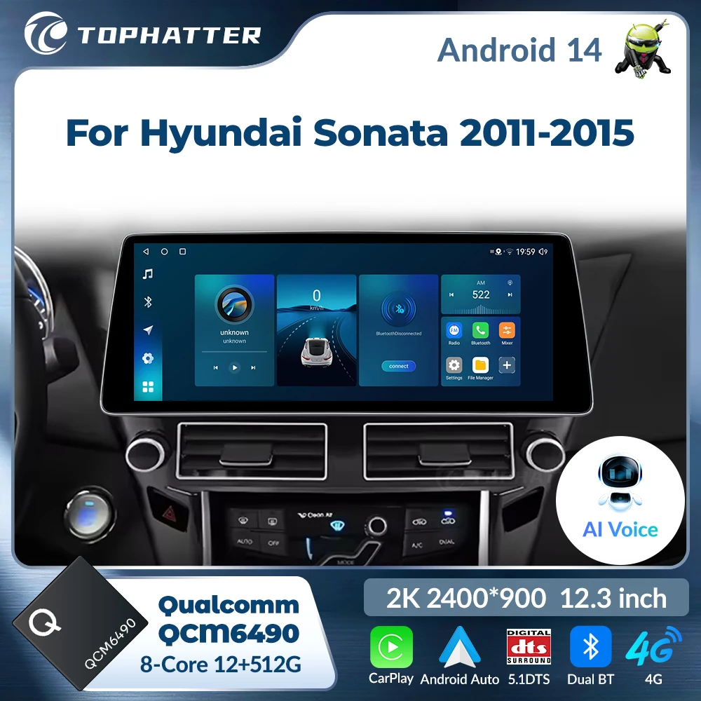 

CarPlay 12.3 Inch 2K For Hyundai Sonata 6 YF 2009-2015 GPS Navi Android Radio Qualcomm Video Multimedia Android Car Player