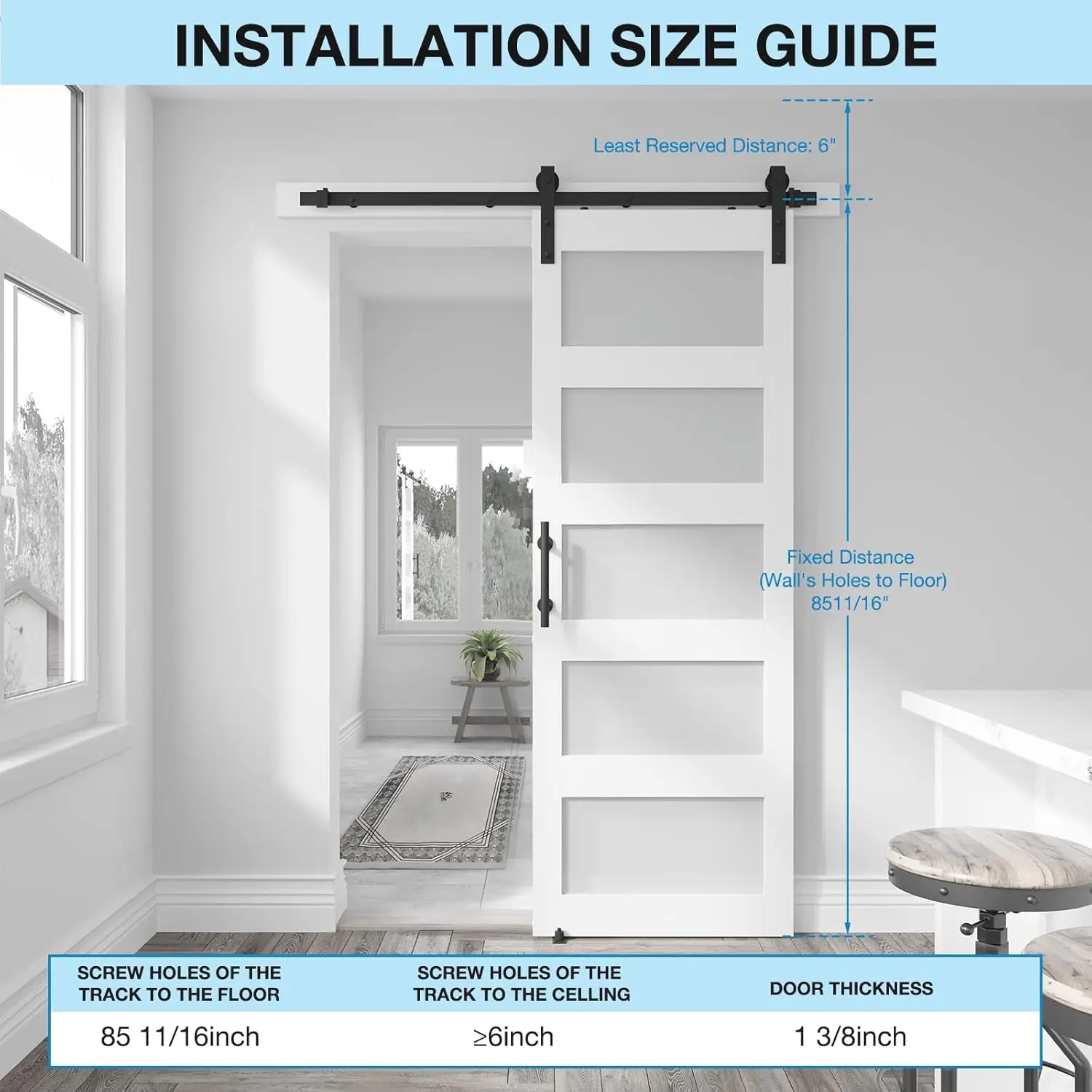 30In X 84In 5-Panel Sliding Glass Barn Door With 5Ft Hardware Kit Included, Easy Assembly With Pre-Drilled Holes, Waterproof,