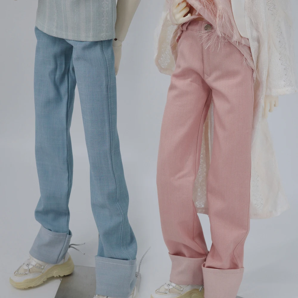 BJD Doll Clothes 1/4 1/3 Pink/Blue Tencel Denim Turn-up Straight Pants DD MSD Fashion Jeans POPO68 UNCLE ID75 DOLL ACCESSORIES