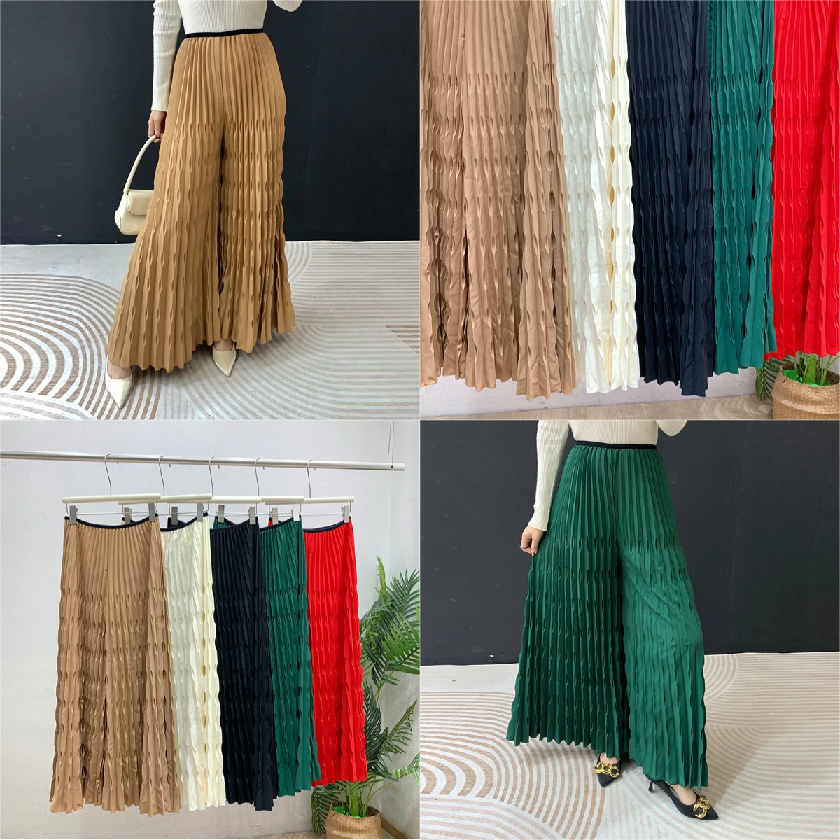 مياكي طيات 2026 الربيع والصيف جديد عالية الخصر واسعة أرجل السراويل الإناث مائة فضفاضة ساحات كبيرة عالية الخصر بنطلون #1