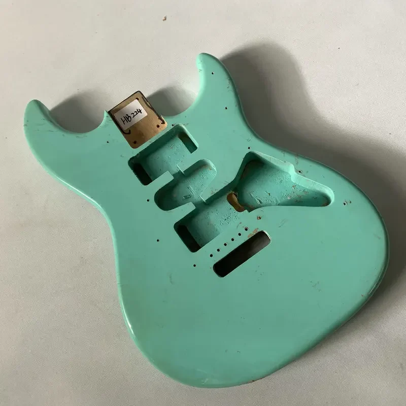 HB224 6 Screws Fixed Tremolo Electric Guitar Unfinished Green Color ST Guitar Body Custom Pickup for DIY Replace with Damages