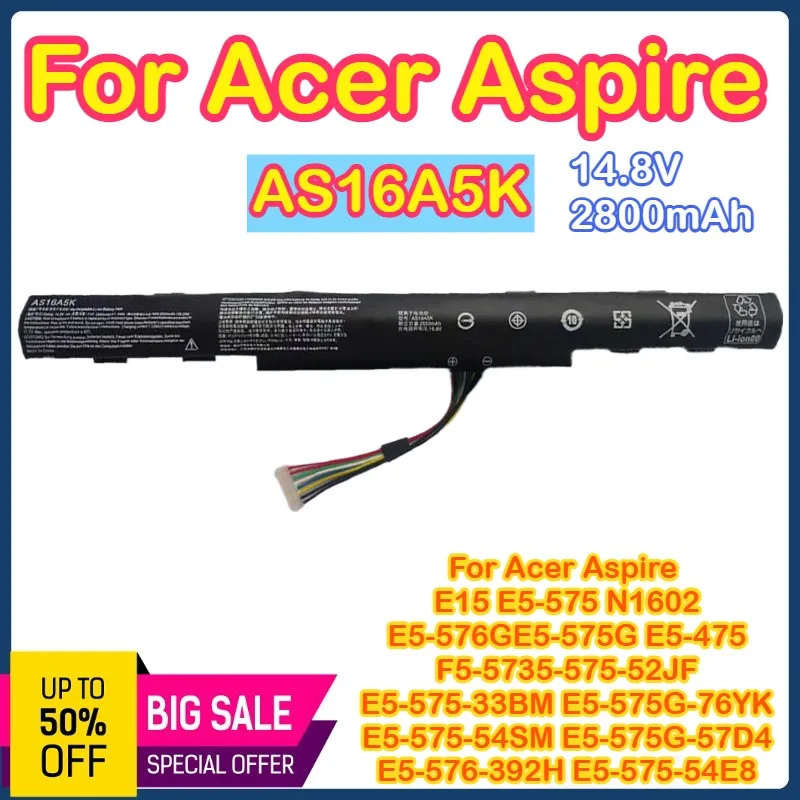 

AS16A5K Battery for Acer Aspire E5-475 F5-573 E5-575-52JF E5-575-33BM E5-575G-76YK E15 E5-575 N16Q2 E5-576G E5-575G