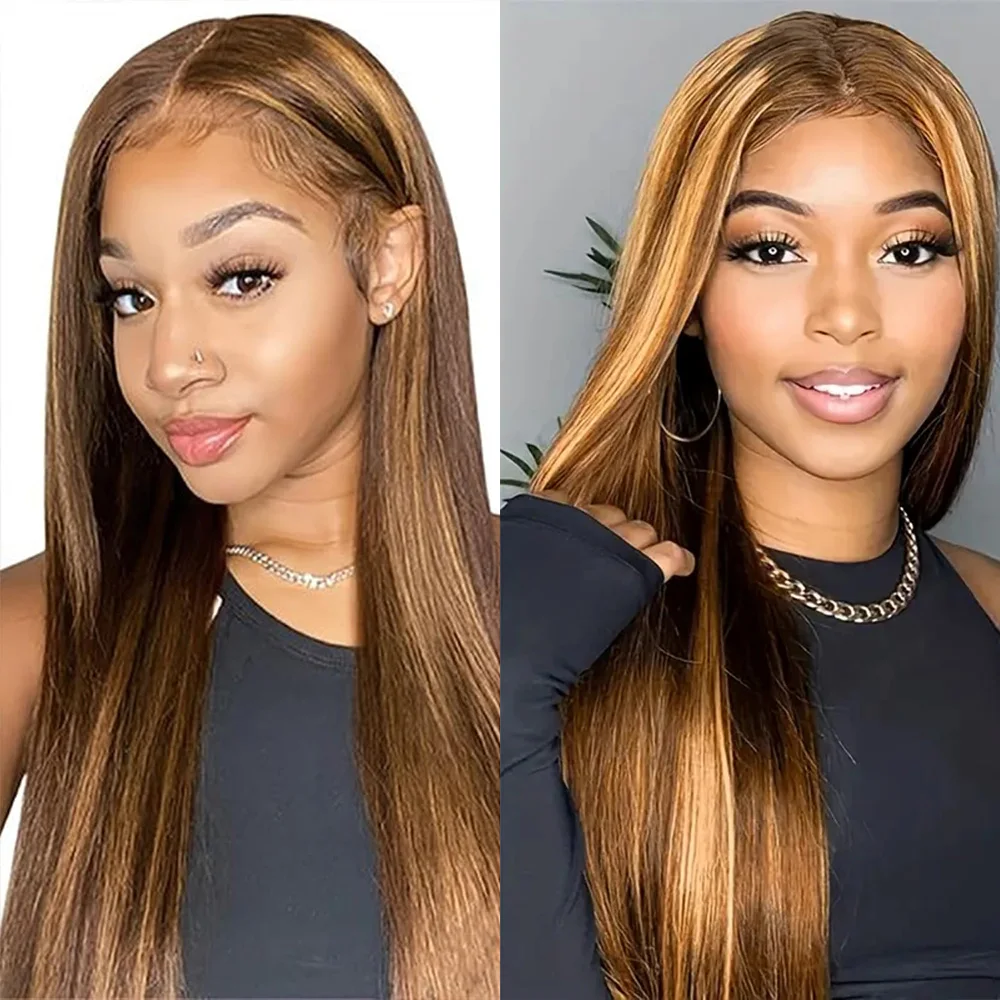 36 بوصة تسليط الضوء على 13x4 13x6 HD الدانتيل الباروكة الأمامية P4/27 ملون مستقيم 100% خصلات الشعر المستعار الإنسان للنساء 200 كثافة شعر ريمي