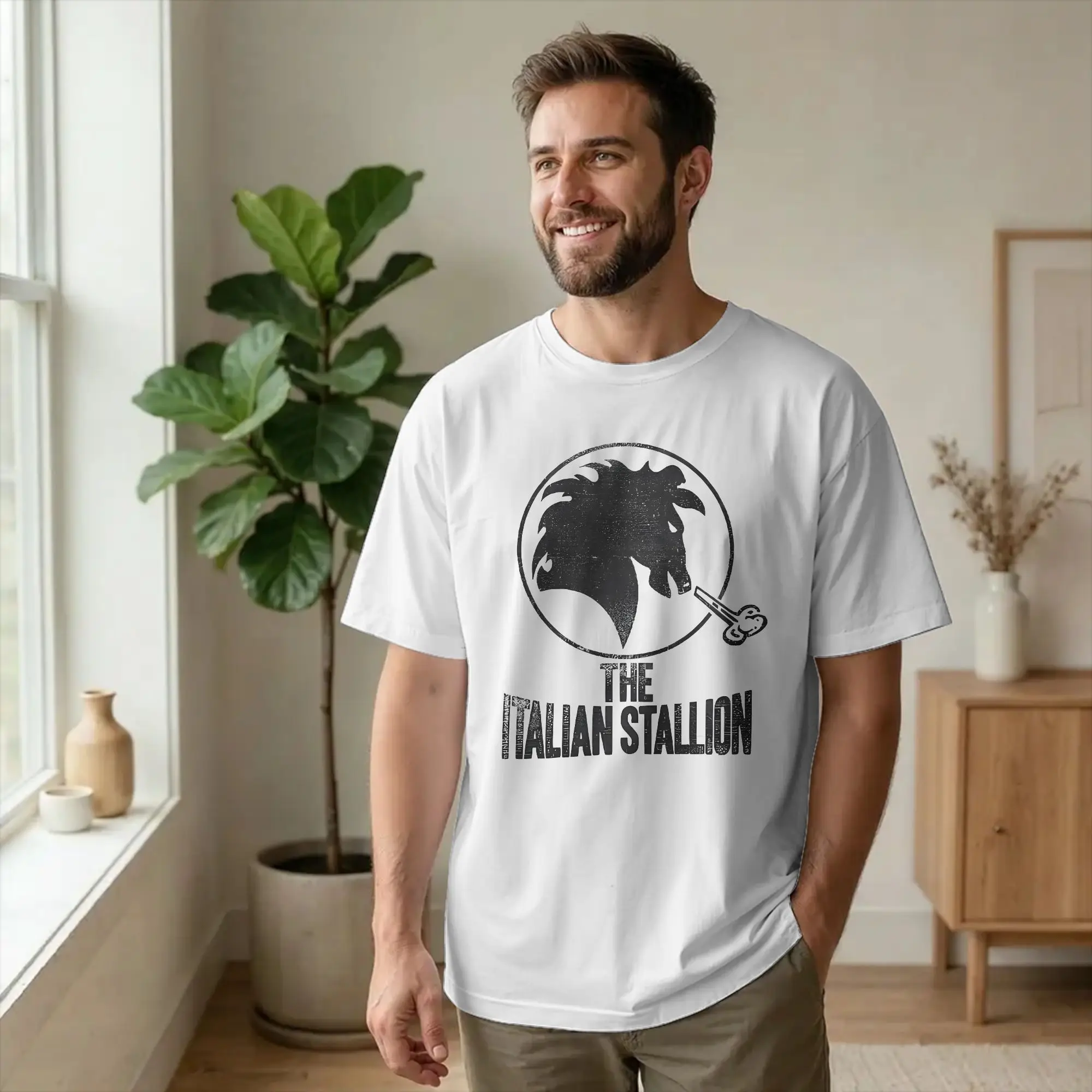 Rockys Italian Stallion Horse T Shirt Men 100% Cotton Novelty T-Shirts Round Neck Boxing Movie Tee Short Sleeve merchandise