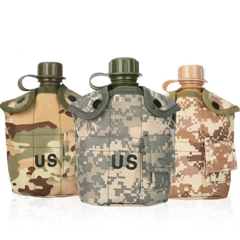 Military Tactical Canteen Bottle Hip Flask Aluminum Camping Survival Sports Water Bottle Kettle with Cover Outdoor Drinkware