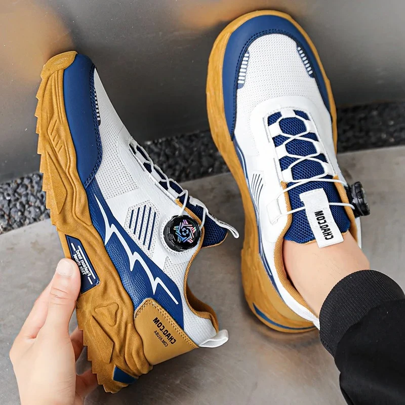 Men's Korean breathable casual sports shoes four season New soft soled Rotating shoelaces outdoor running student sneakers