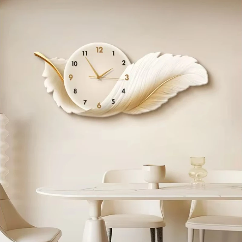 

Luxury Wall Clock Decor Silent Modern Feather Design Decorative Clock Living Room Stylish Artistic Home Wall Decor
