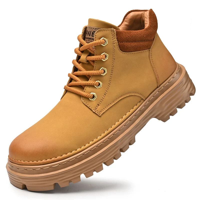 

Outdoor Mountaineering Work Boots for Men: 2025 New Big Yellow Boots, High-Top Height-Increasing British Style Durable Work Shoe