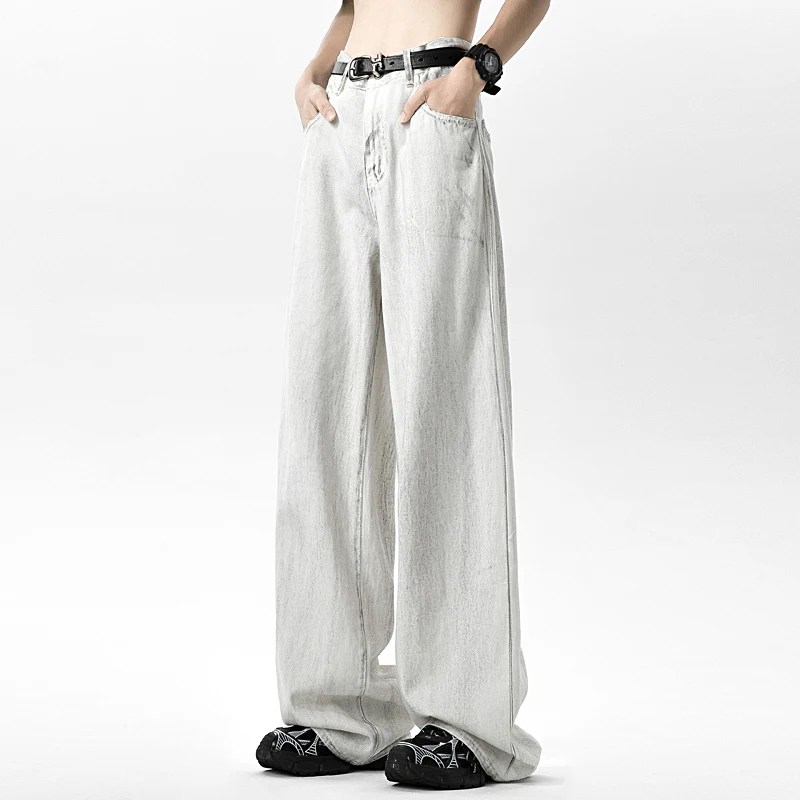 Men Jeans Wash Make Old White Denim Mid Waist Loose Cargo Pants Fahsion Luxury Vintage High Street Casual Trousers Daily Wear