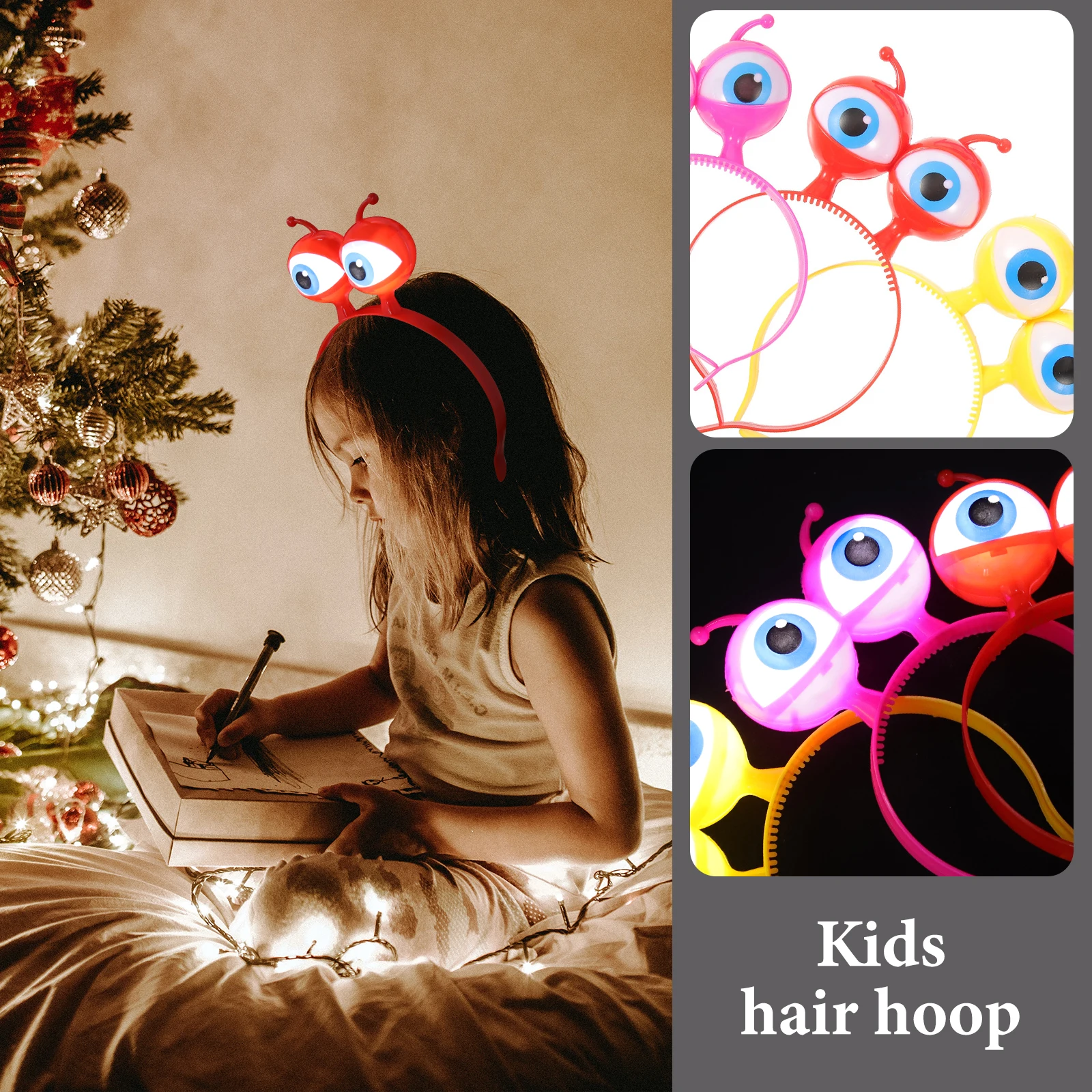 

4Pcs Flashing Headband LED Big Eyes Design Kids Hair Hoop for Parties Cosplay Festivals Daily Use Luminous Decorations