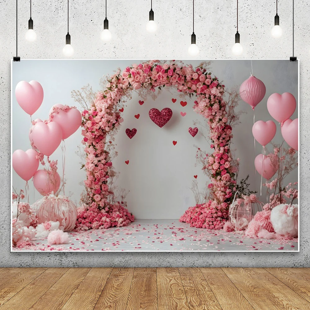 عيد الحب الزفاف التصوير خلفية الحب القلب بالون الأحمر روز قوس زهرة الزفاف دش صورة خلفية التصوير الفوتوغرافي