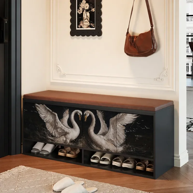 American Retro Solid Wood Shoe Changing Stool Integrated Shoe Cabinet Bench for Entryway Home High End Sitting Storage