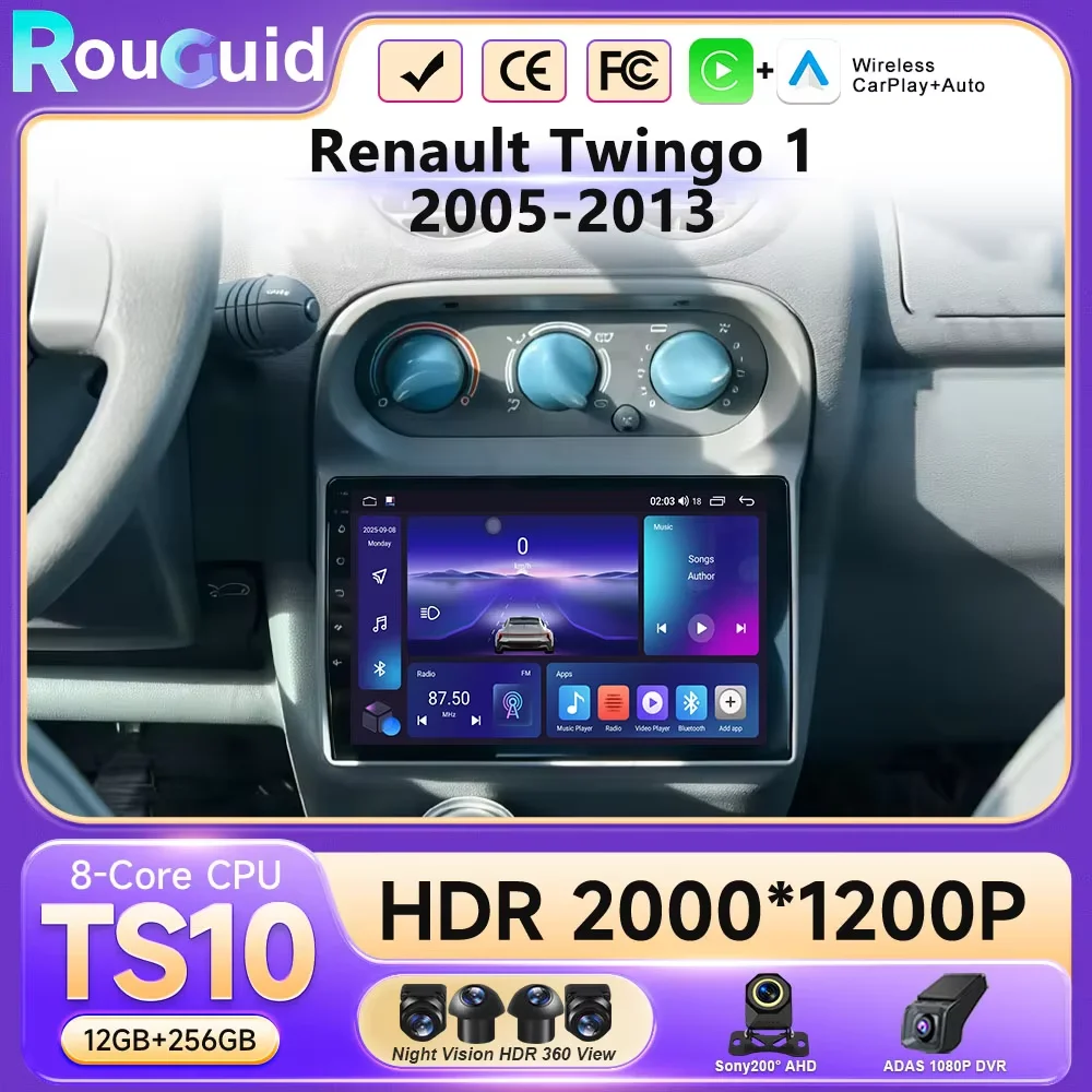 

Автомагнитола Android 16 Carplay для Renault Twingo 1 2005-2013, мультимедийный плеер, автомобильная стереосистема, Wi-Fi, Bluetooth, GPS-навигация