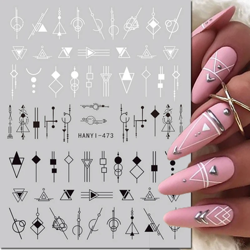 Adesivi per cursori adesivi per nail art 3D Linee geometriche Disegni Lacci Volti Lettere d'amore Decalcomanie per unghie Decorazione Salone di bellezza