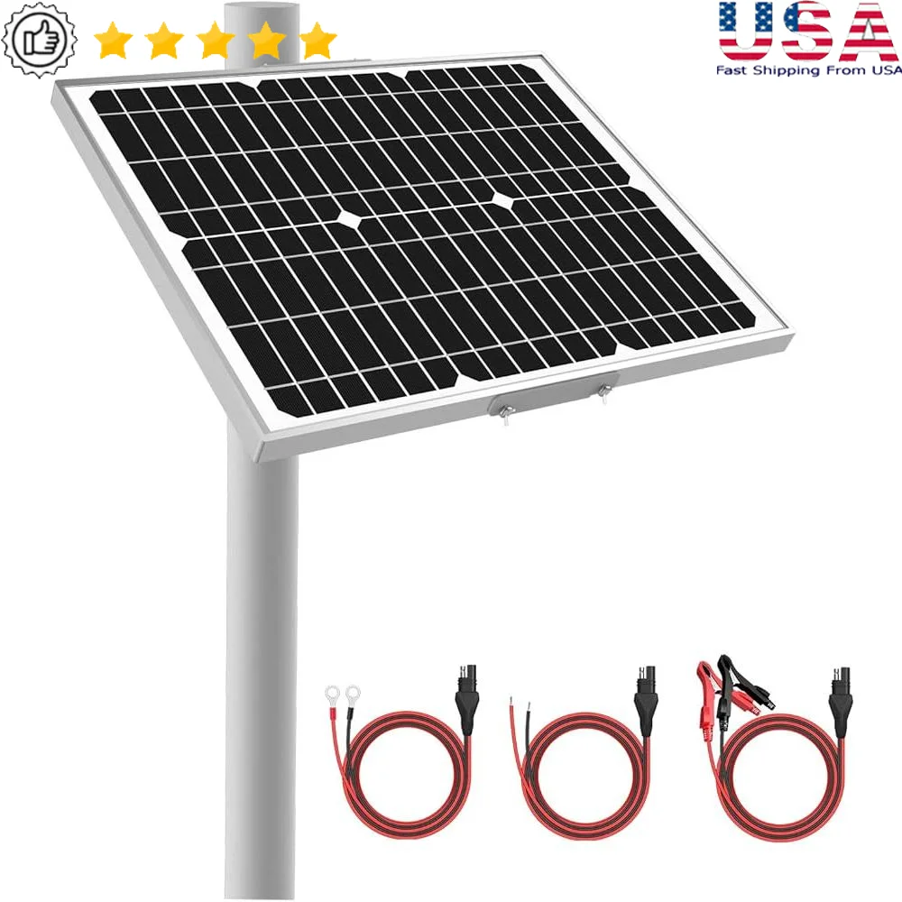 12V Solar Battery Charger Trickle Maintainer 20W Waterproof MPPT Charge Controller Durable Solar Panel Adjustable Mounting