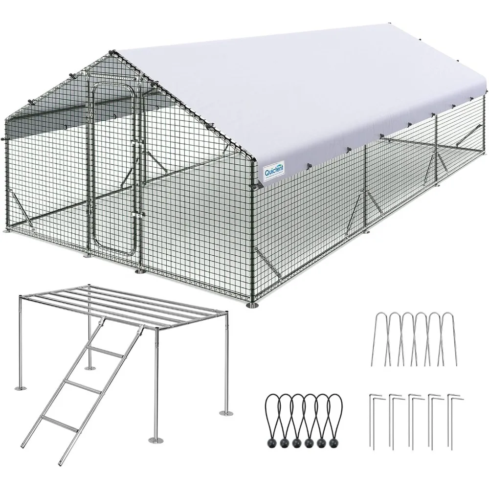 

Large Metal Chicken Coop Run W/Roosting Perch for 30+ Poultry with Galvanized Hardware Cloth and Waterproof Roof Cover, Outdoor